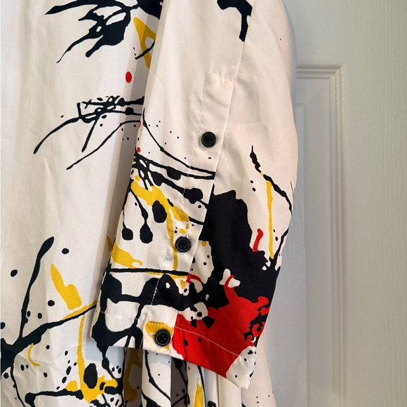 Abstract Paint-Splash Shirt Dress in White, Black, Yellow & Red - Picture 3 of 7